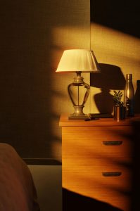 Dimly lit bedroom lamp